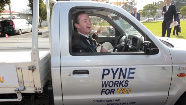 Christopher Pyne drives his ute after a press conference in Adelaide in 2010.