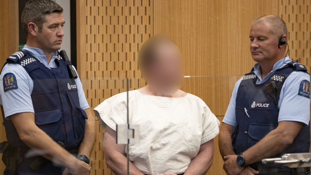 Brenton Tarrant appears in the District Court in Christchurch after his arrest.
