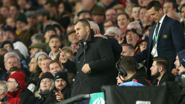 Anger: Michael Cheika's frustrations bubbled over at Twickenham in 2017. 