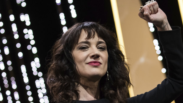 Actress Asia Argento gestures on stage during the closing ceremony of the 71st international film festival, Cannes. It has since been revealed she is under investigation for the sexual assault of a minor.