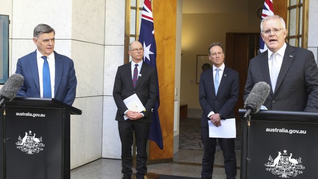 Secretary of the Department of Health Professor Brendan Murphy, Chief Medical Officer Professor Paul Kelly, Health Minister Greg Hunt and Prime Minister Scott Morrison announced the changes on Thursday.