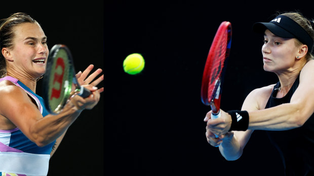 Aryna Sabalenka (left) and Elena Rybakina meet in Saturday’s women’s decider.