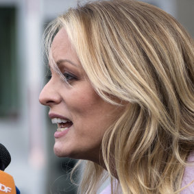Adult film actress Stormy Daniels outside federal court.
