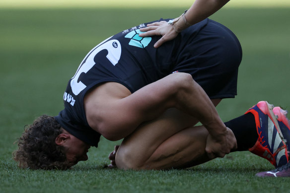 Carlton star Charlie Curnow injured his ankle.