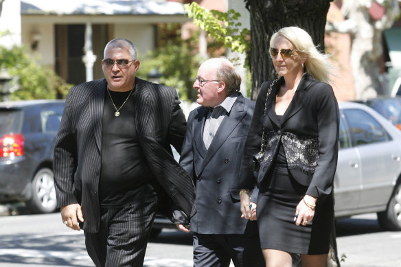 Mick Gatto (left) and Nicola Gobbo (right) at the funeral of law clerk and Labor man Stephen Drazetic in 2008.