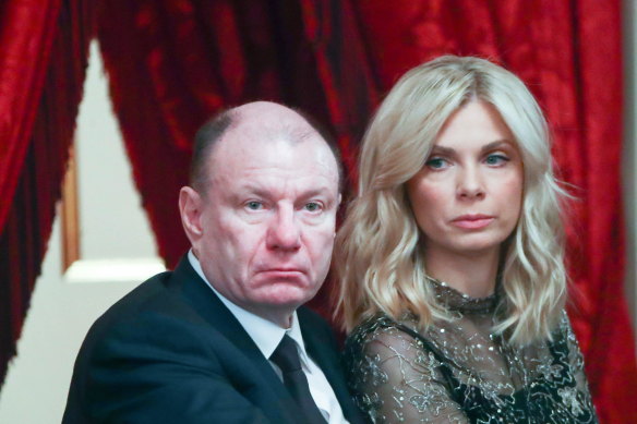 Vladimir Potanin, with wife Yekaterina, has not faced sanctions since the Russian invasion of Ukraine.