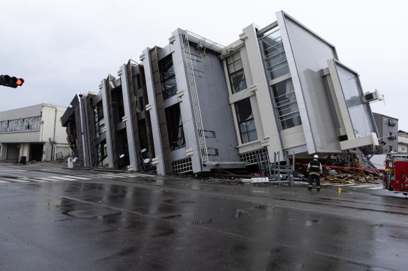 A collapsed building in Wajima, Japan. 