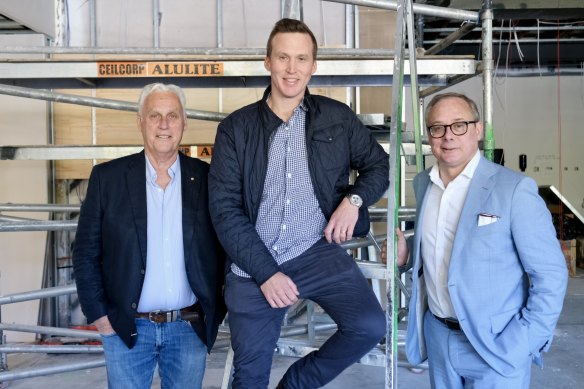 Still a building site: the senior team at Dalkeith’s soon-to-open Isoletta, co-owner Murray McHenry, head chef Giles Bailey and restaurant manager Jeremy Cariss. 