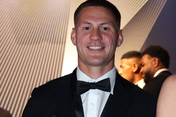 Kalyn Ponga with his Dally M medal and fullback of the year award.