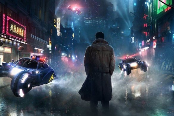 A promotional image for Blade Runner 2049, inspired by Tokyo’s neon streets and skyscrapers.