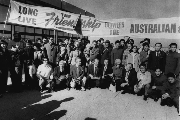 Members of the Chinese Table Tennis Team at Sydney Airport in 1972.