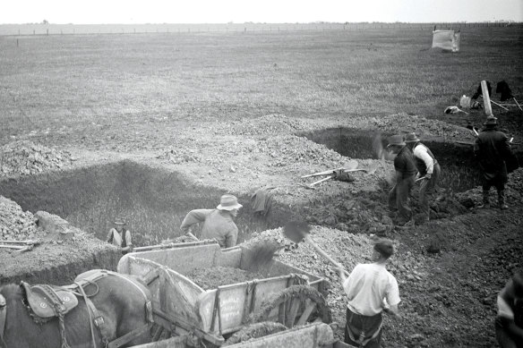 Workers dug 10 metres through thick ground using hand tools to create the foundations.