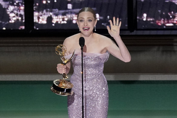 Amanda Seyfried accepts the Emmy for outstanding lead actress in a limited or Anthology series or movie for The Dropout.