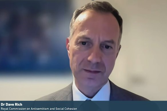 Dr Dave Rich, appeared via video link, before the Royal Commission on Antisemitism and Social Cohesion.