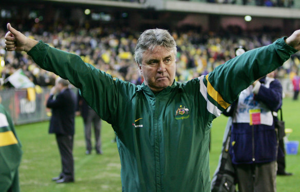 Guus Hiddink in 2006 during his time as Socceroos’ coach.