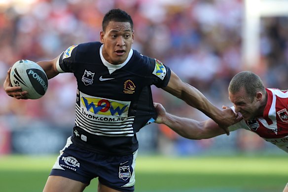 Israel Folau in action with the Broncos in 2010.