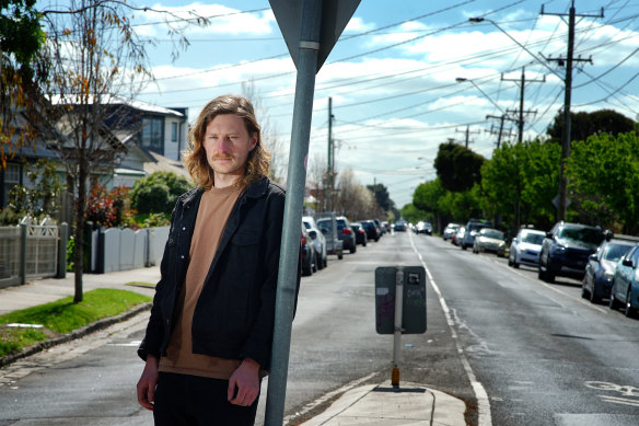 Footscray resident Callum Steele opposes a controversial pop-up bike lane plan by Maribyrnong council that would scrap both sides of street parking on Summerhill Road.