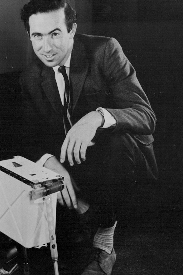 Dr Brian O'Brien in 1970 with equipment related to one of his lunar experiments.