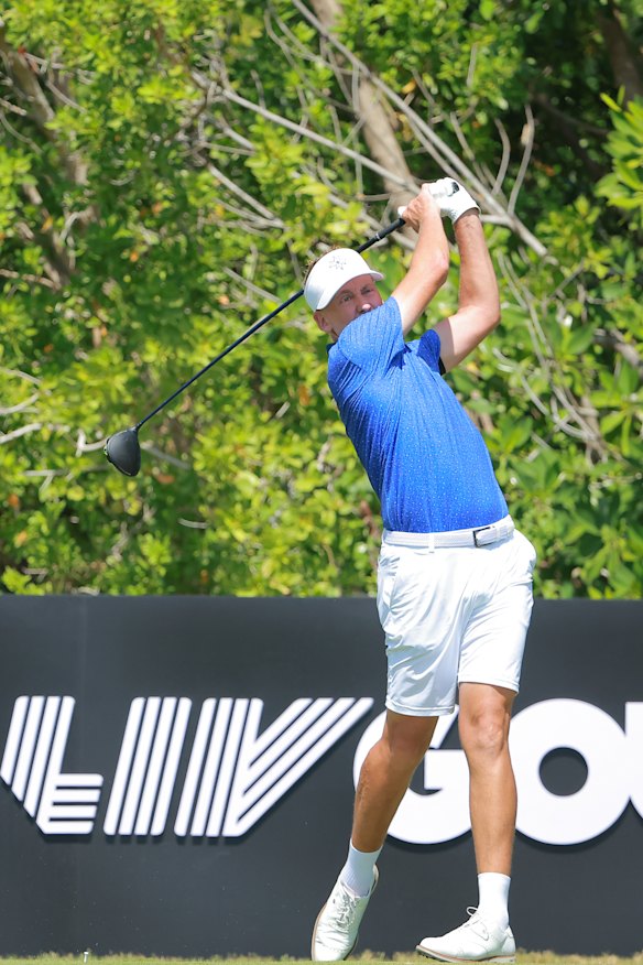 Ian Poulter tees off in Mexico on Sunday.
