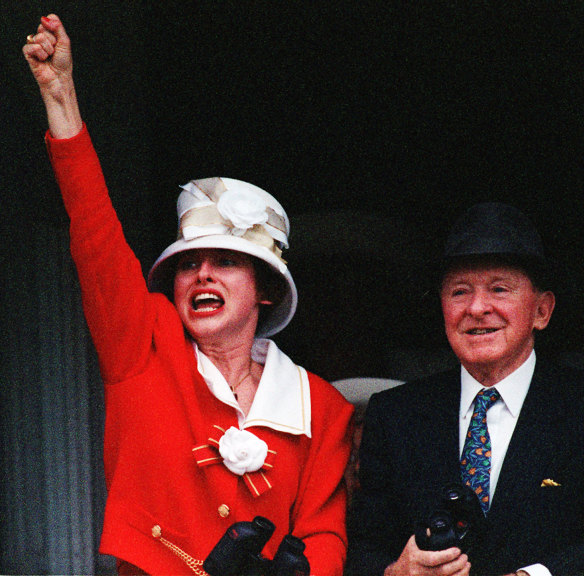 Gai Waterhouse celebrates with her father TJ Smith.