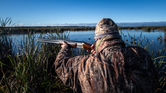 A duck hunter at Connewarre Wetland, on the Bellarine Peninsula.