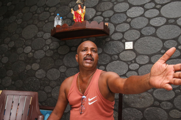 Nishantha Fernando at his home in the Sri Lankan coastal village of Kudamaduwella.