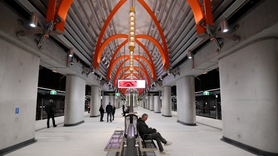 The quiet State Library station on Monday morning.