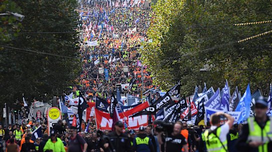 'It's not just fluoro jumpers': 100,000 marchers bring city to a halt
