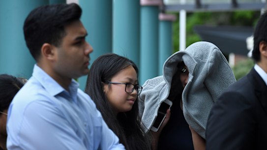 Tina Phan (middle) arrives at Burwood Local Court on Thursday