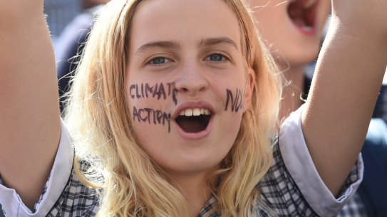 A student at the climate action protest on Friday. 