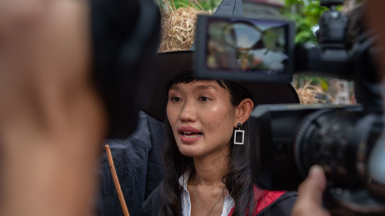 Anti-government protesters take part in a Harry Potter-themed rally in front of Democracy Monument In Bangkok on Monday.
