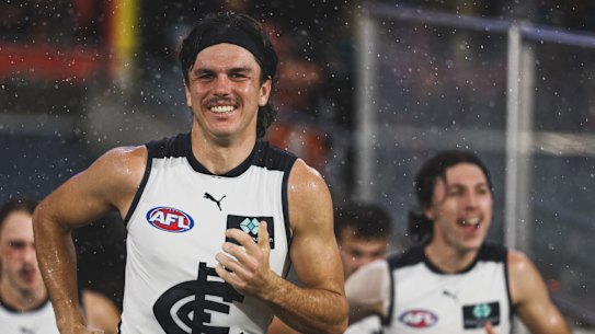 Elijah Hollands runs out for the Blues.