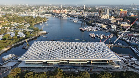 The final panel in the wave-like roof was installed in mid-February.