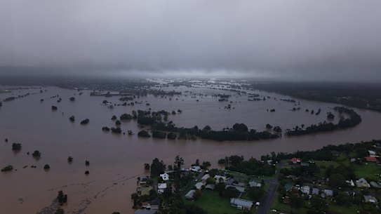 An aerial view of the Taree floods in May 2025.