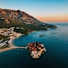 Aerial views of Sveti Stefan island.
