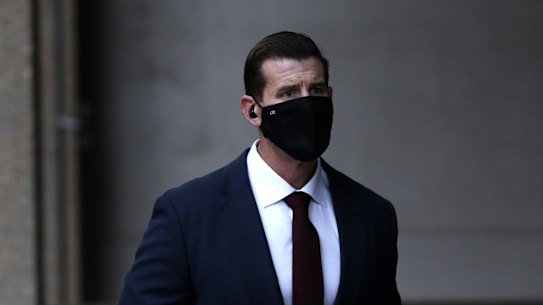 Ben Roberts-Smith arrives at the Federal Court in Sydney on Wednesday. Masks are now compulsory in the courtroom.