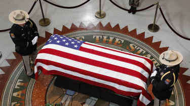 The casket of Senator John McCain during a viewing at the Arizona Capitol.