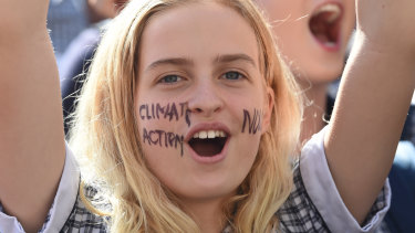 A student at the climate action protest on Friday. 