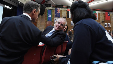 Prime Minister Scott Morrison talking to students during the batyr workshop.