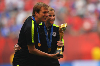 Tony Gustavsson with Jill Ellis after winning the 2015 Women’s World Cup with the United States.