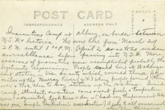 Postcard account of a five day stay in the Spanish Flu Quarantine Camp at Albury in 1919. 