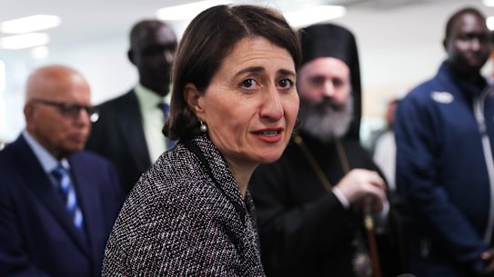 Premier Gladys Berejiklian at the Sydney Olympic Park mass vaccination hub on Wednesday.