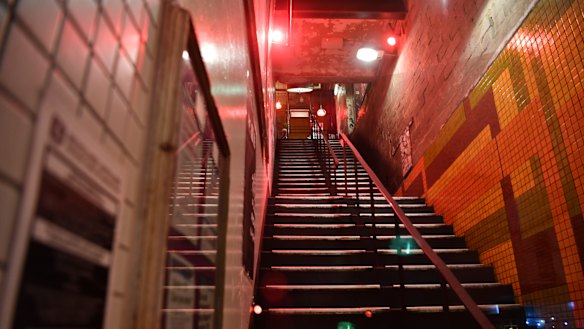 The stairs leading to Revolver nightclub.