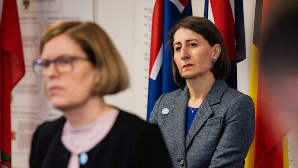 NSW Premier Gladys Berejiklian and Chief Health Officer Kerry Chant at Monday's coronavirus update.