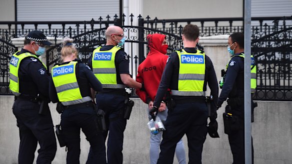 Police detain a man at Dandenong. He was later released.