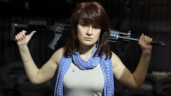 Maria Butina, a gun-rights activist, poses for a photo at a shooting range in Moscow, Russia, in 2012.
