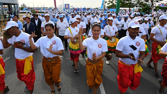 Traditional dancers take part in the organised supporter crowd at Friday's CPP rally.