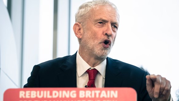 Labour leader Jeremy Corbyn gestures as he delivers a speech on Brexit during a visit to OE Electrics in Wakefield, England, on Thursday.