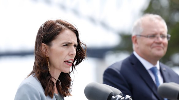 NZ Prime Minister Jacinda Ardern with Prime Minister Scott Morrison in Sydney in February. 