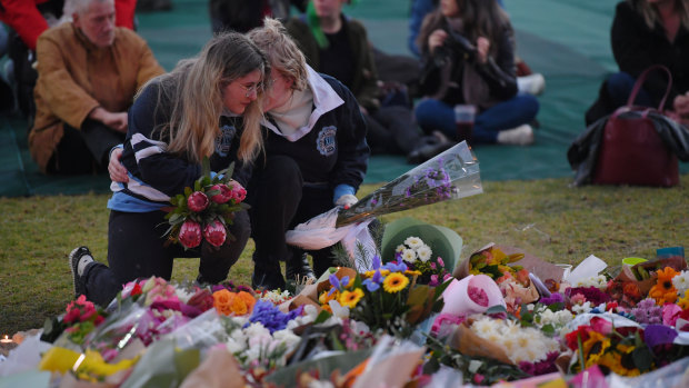 Flowers are laid where Eurydice Dixon was killed.